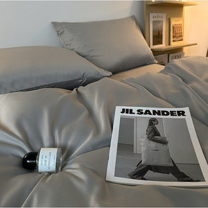 VILZSTUDIOS solid and two-tone pastel satin bedding set with a glossy finish