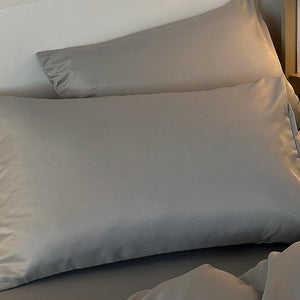 VILZSTUDIOS solid and two-tone pastel satin bedding set with a glossy finish
