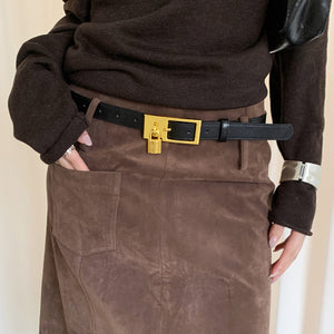 VILZSTUDIOS brown gold padlock charm buckle belt