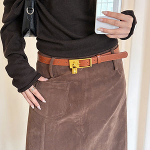 VILZSTUDIOS brown gold padlock charm buckle belt