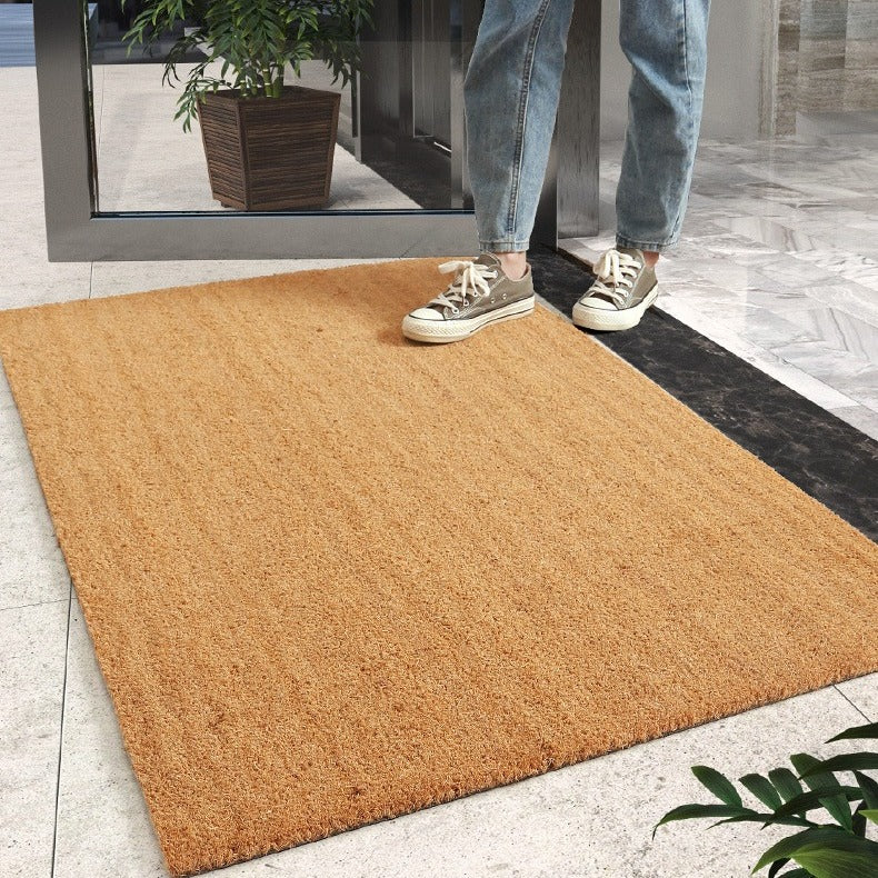 VILZSTUDIOS golden tan rectangular coir door mat with coarse bristled surface
