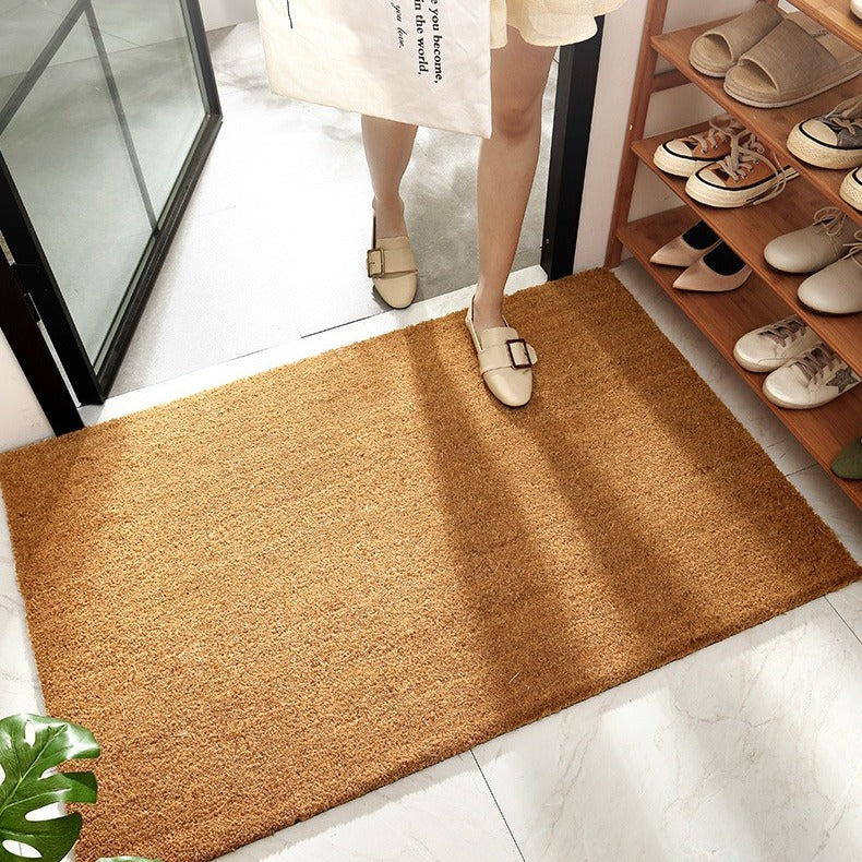VILZSTUDIOS golden tan rectangular coir door mat with coarse bristled surface