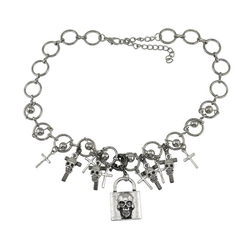 VILZSTUDIOS Gothic charm padlock necklace with skull details