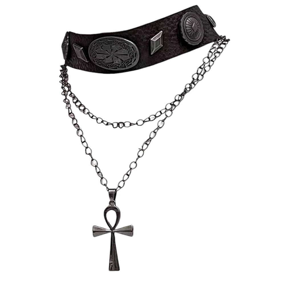 VILZSTUDIOS Gothic layered choker necklace with cross pendant