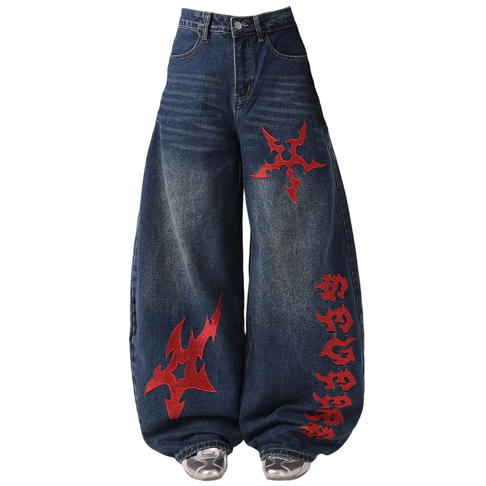 VILZSTUDIOS Wide-leg jeans with gothic graphics for streetwear style