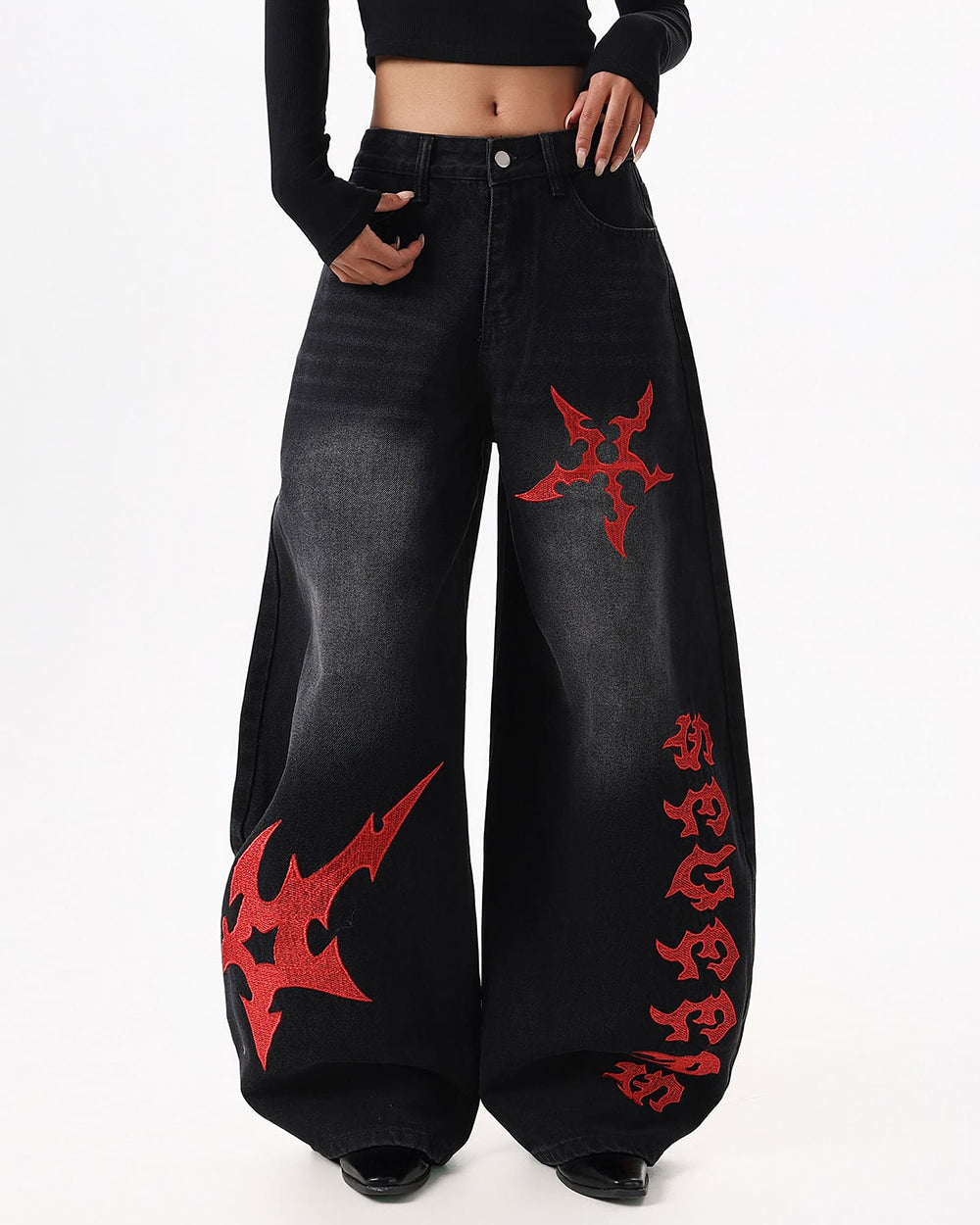 VILZSTUDIOS Wide-leg jeans with gothic graphics for streetwear style