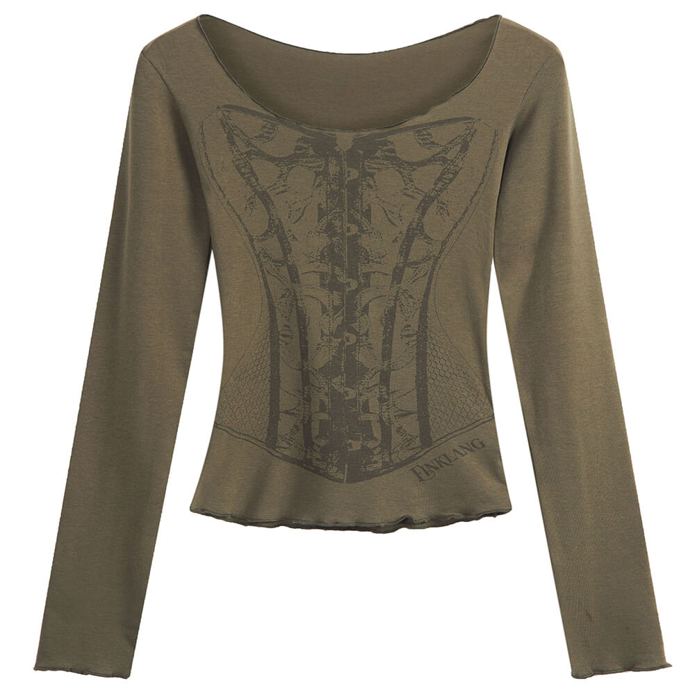 VILZSTUDIOS Gothic long sleeve top with vintage print