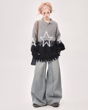 VILZSTUDIOS gradient knit sweater with star design
