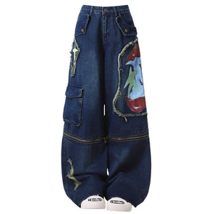 VILZSTUDIOS cargo jeans with graffiti print and zipper details