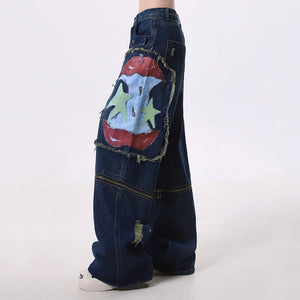 VILZSTUDIOS cargo jeans with graffiti print and zipper details