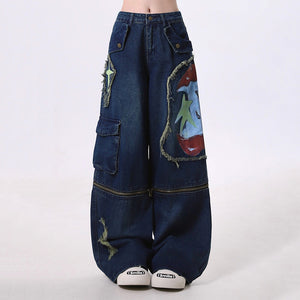 VILZSTUDIOS cargo jeans with graffiti print and zipper details