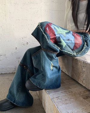 VILZSTUDIOS cargo jeans with graffiti print and zipper details