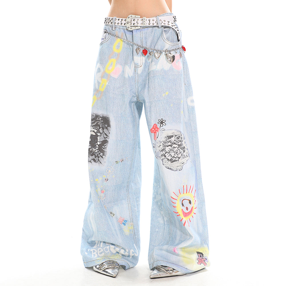 VILZSTUDIOS Baggy jeans with graffiti prints and spacious pockets