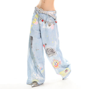 VILZSTUDIOS Baggy jeans with graffiti prints and spacious pockets