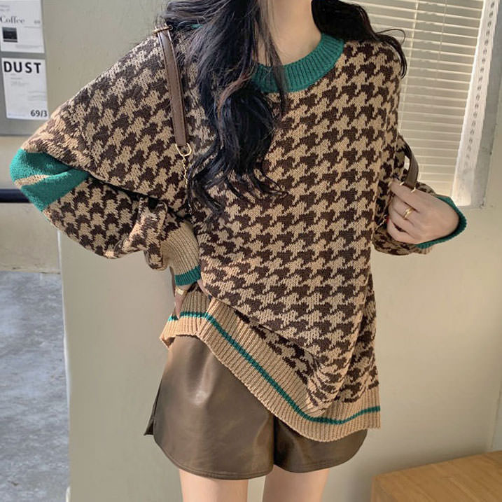 VILZSTUDIOS Dogtooth check pattern sweater by VILZSTUDIOS