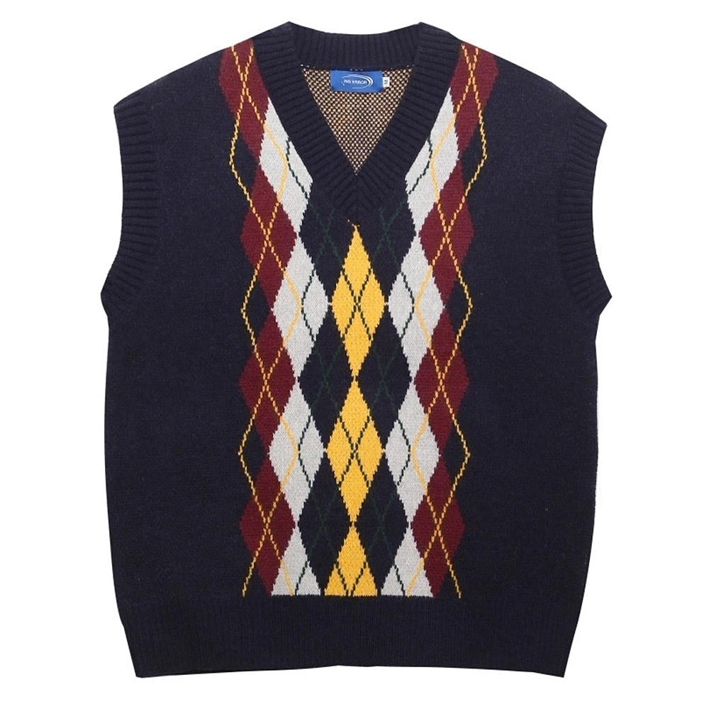 VILZSTUDIOS Oversized argyle knit vest suitable for streetwear
