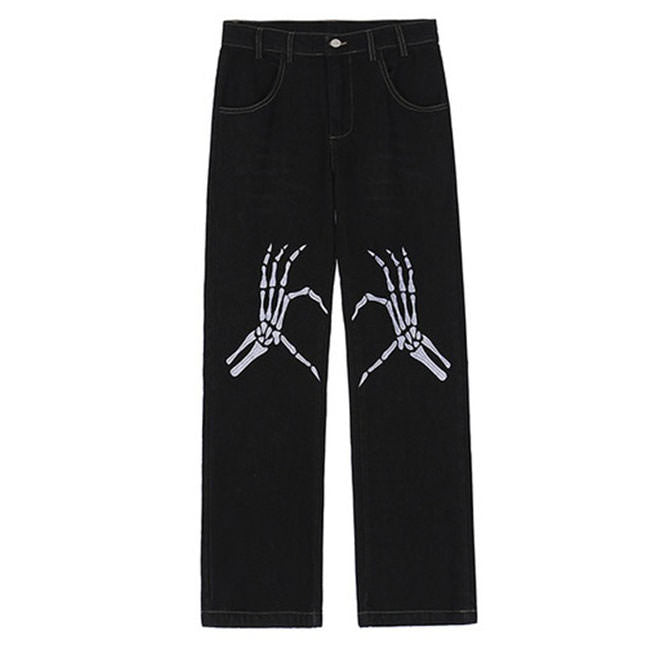 VILZSTUDIOS Graphic Hands Embroidery Denim Jeans by VILZSTUDIOS