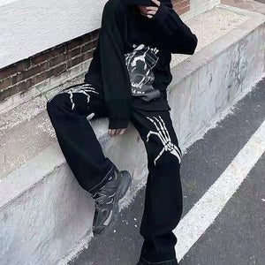 VILZSTUDIOS Graphic Hands Embroidery Denim Jeans by VILZSTUDIOS