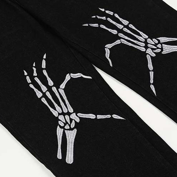 VILZSTUDIOS Graphic Hands Embroidery Denim Jeans by VILZSTUDIOS