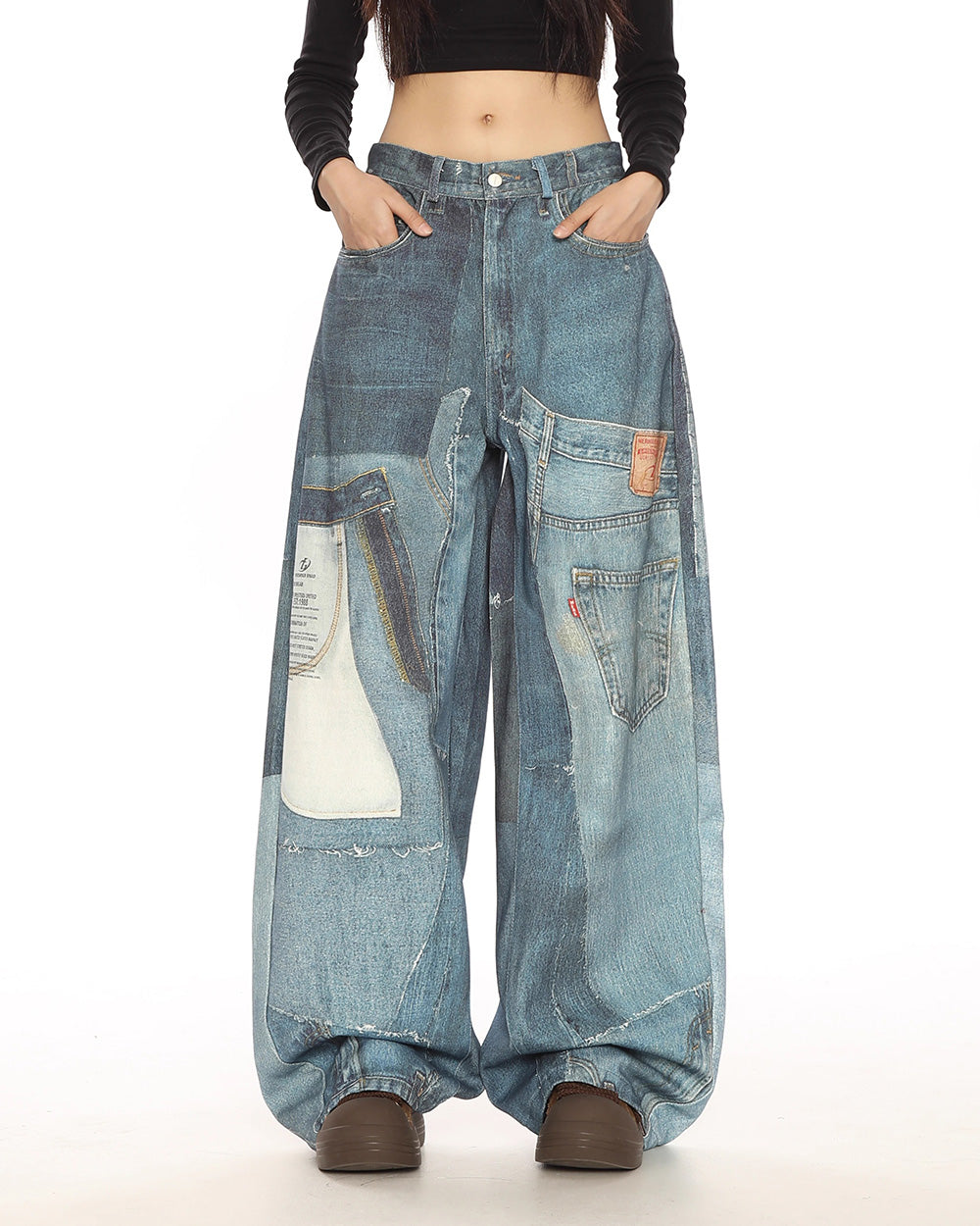 VILZSTUDIOS Stylish graphic panel relaxed denim pants