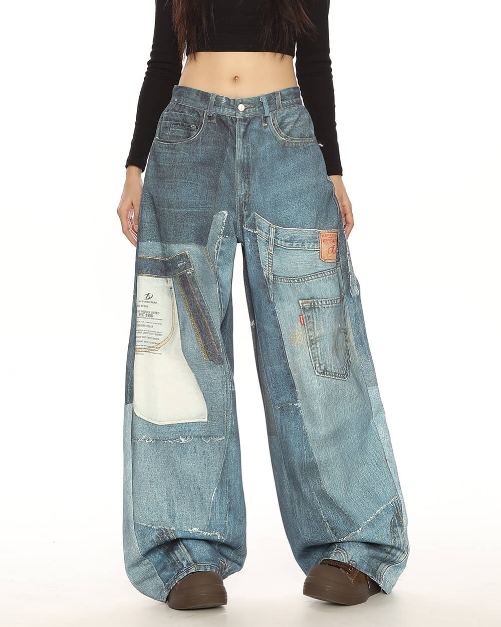 VILZSTUDIOS Stylish graphic panel relaxed denim pants