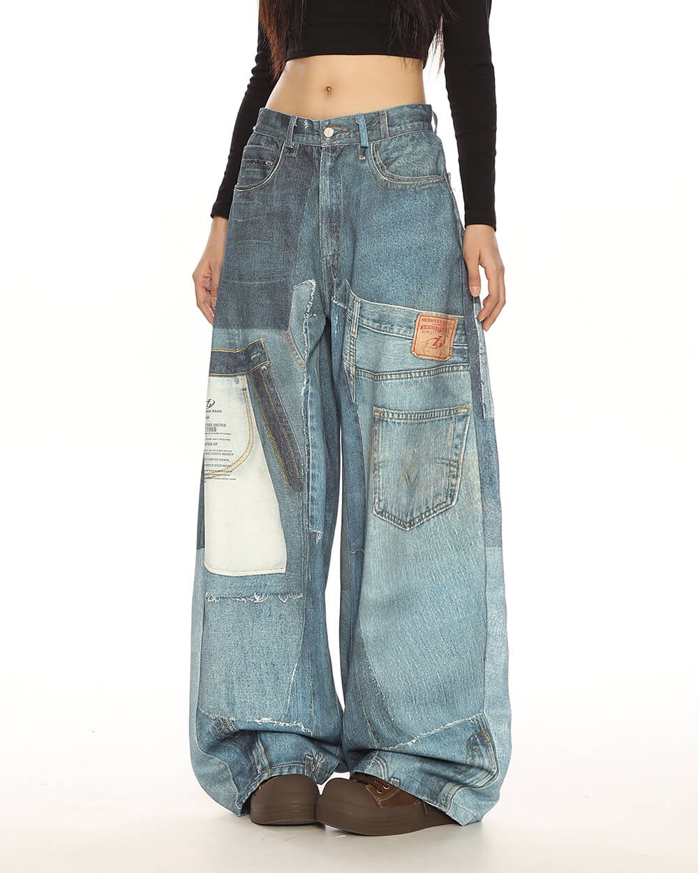 VILZSTUDIOS Stylish graphic panel relaxed denim pants