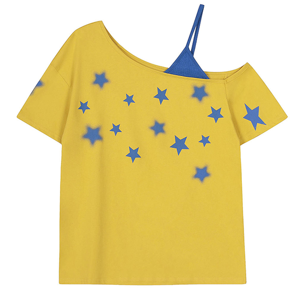 VILZSTUDIOS Graphic off shoulder tee featuring star print