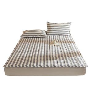 VILZSTUDIOS gray striped mattress pad with rectangular grid quilting and bound edges
