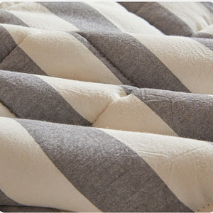 VILZSTUDIOS gray striped mattress pad with rectangular grid quilting and bound edges