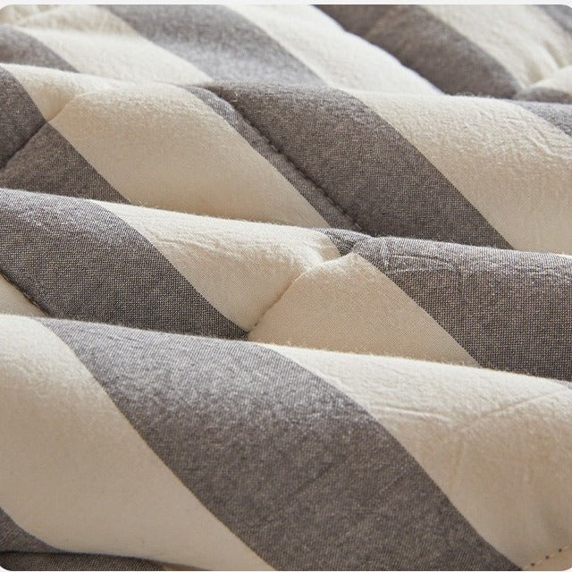 VILZSTUDIOS gray striped mattress pad with rectangular grid quilting and bound edges