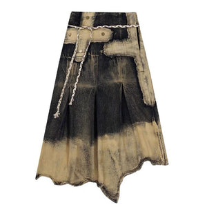 VILZSTUDIOS Washed long denim skirt for streetwear fashion