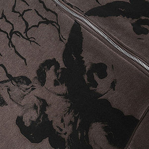 VILZSTUDIOS Grunge aesthetic zip-up hoodie with front graphics and pockets