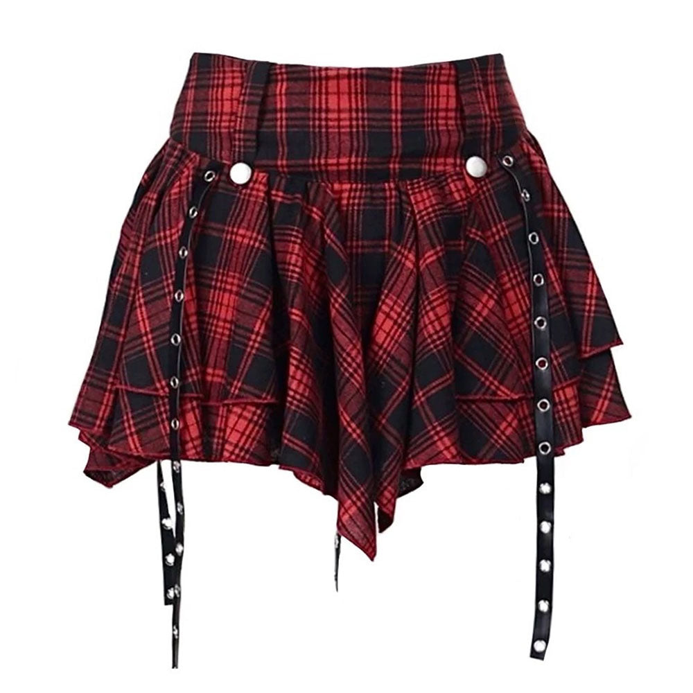 VILZSTUDIOS Asymmetrical plaid skirt in red and black tartan