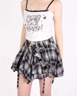 VILZSTUDIOS Asymmetrical plaid skirt in red and black tartan
