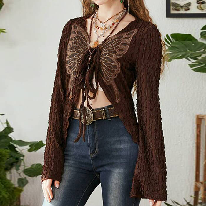 VILZSTUDIOS Long sleeve top with butterfly front tie design