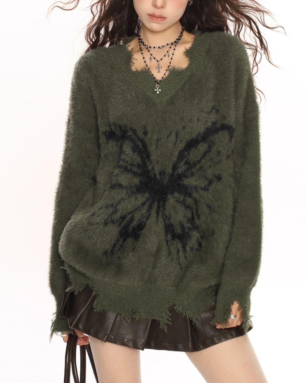 VILZSTUDIOS Fuzzy knit sweater with butterfly design