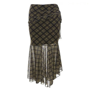 VILZSTUDIOS Asymmetrical mesh skirt with plaid design