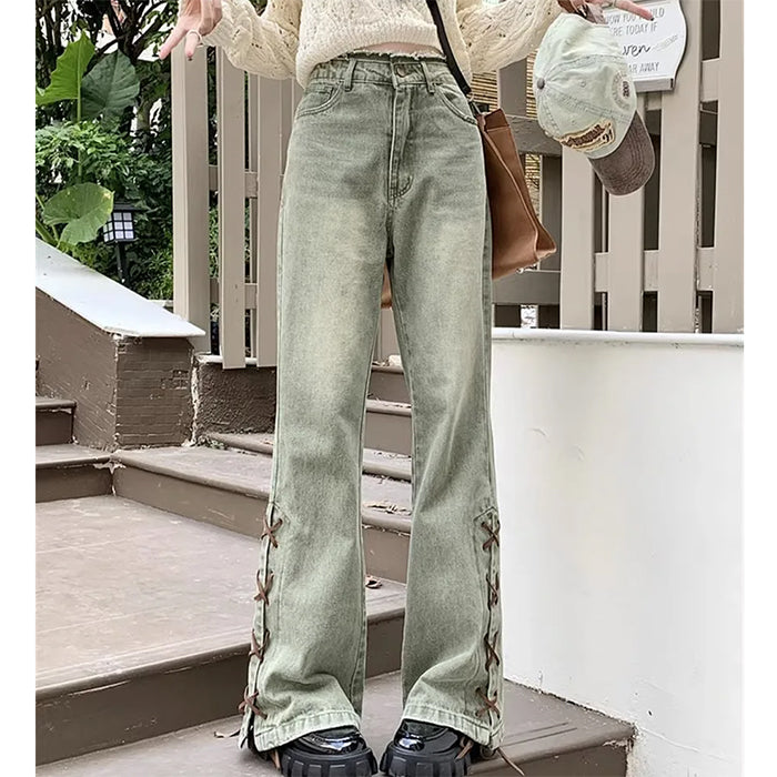 VILZSTUDIOS Lace-up denim jeans for streetwear fashion