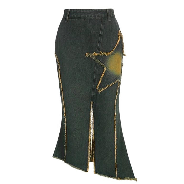VILZSTUDIOS Long denim skirt with grunge style