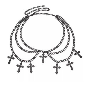 VILZSTUDIOS Layered chain belt with cross charms for edgy fashion