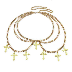 VILZSTUDIOS Layered chain belt with cross charms for edgy fashion