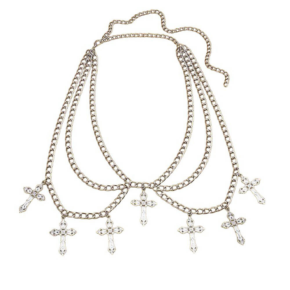 VILZSTUDIOS Layered chain belt with cross charms for edgy fashion