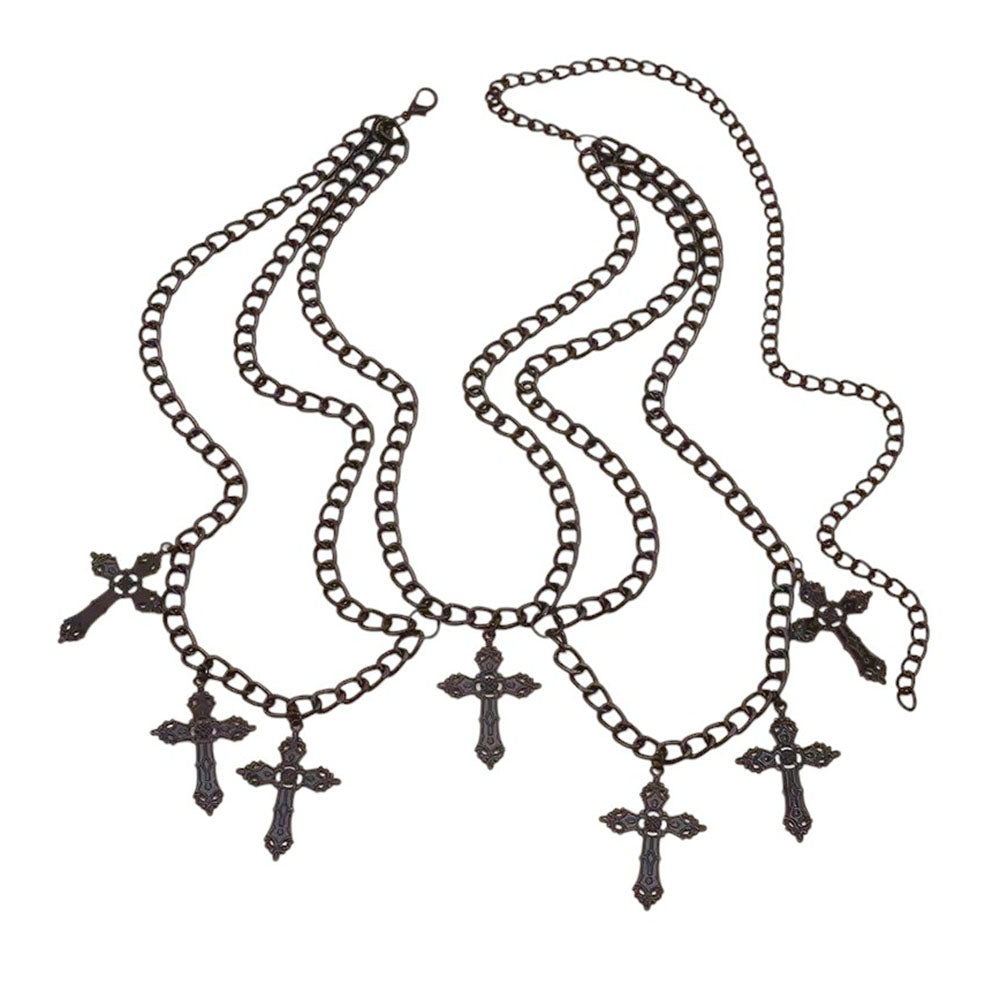 VILZSTUDIOS Layered chain belt with cross charms for edgy fashion