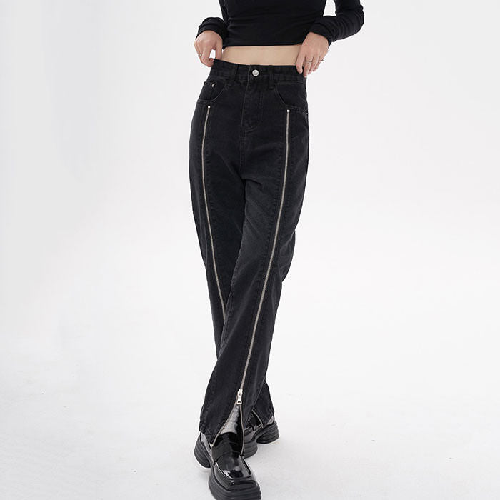 VILZSTUDIOS Grunge Zip Up Leg Jeans for streetwear fashion