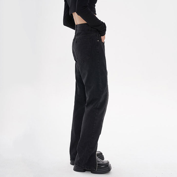 VILZSTUDIOS Grunge Zip Up Leg Jeans for streetwear fashion