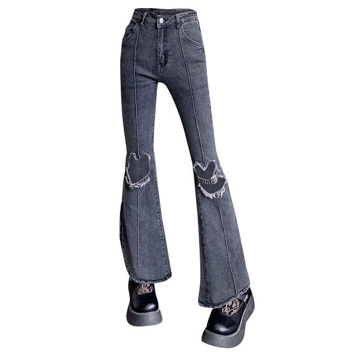 VILZSTUDIOS Grunge flare denim jeans with heart cutouts
