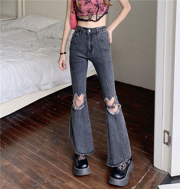 VILZSTUDIOS Grunge flare denim jeans with heart cutouts