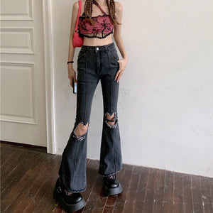 VILZSTUDIOS Grunge flare denim jeans with heart cutouts