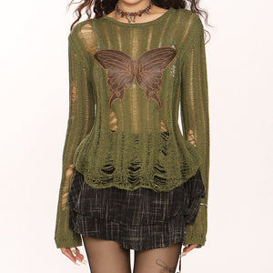 VILZSTUDIOS Grunge inspired butterfly knit top for stylish streetwear