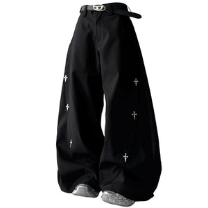 VILZSTUDIOS Grunge inspired trousers with cross pendant design